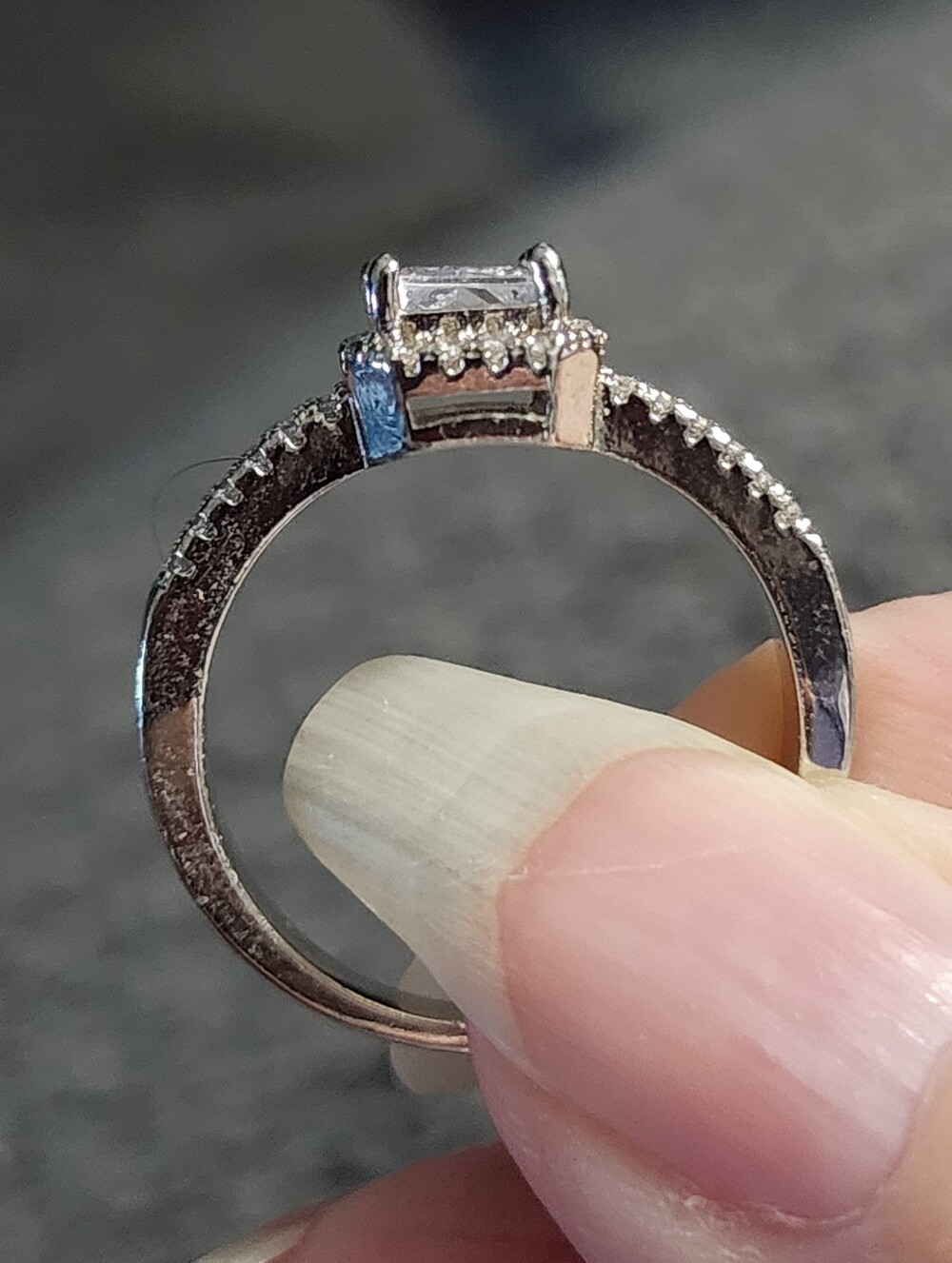 Silvertone Crystal Halo Engagement Ring with Channel Set Crystals - Picture 4 of 9